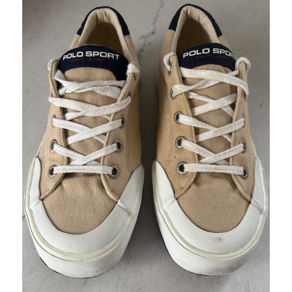 Vintage 90s Polo Sport Ralph Lauren Oatmeal Colour Canvas Sneaker Shoes Mens 6.5